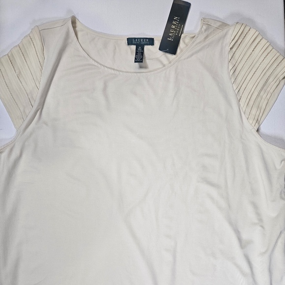 Lauren Ralph Lauren Shirt Womens 3X Modern Cream Pleated Sleeve Top New NWT - Picture 1 of 8